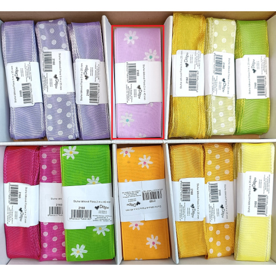 Ditipo Stuha látková Flora fialová s bílými kvítečky 2 m x 40 mm