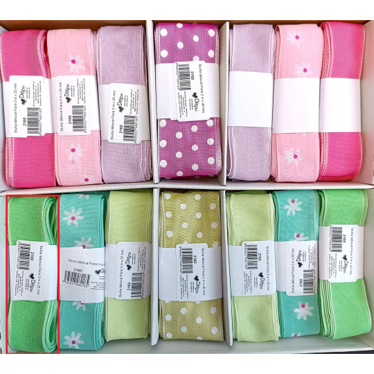 Ditipo Stuha látková Flora pastelová zelená 3 m x 25 mm