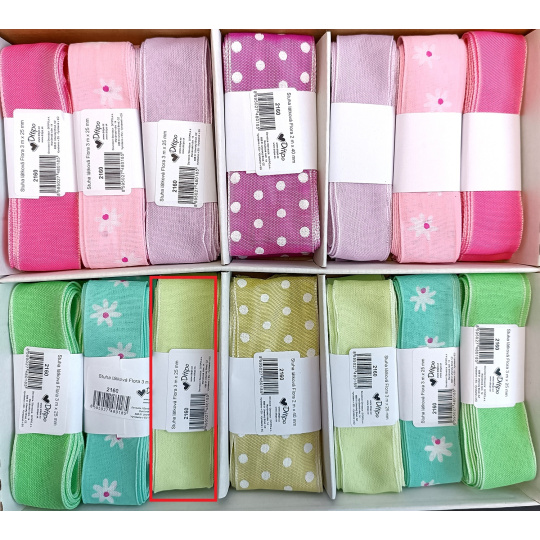 Ditipo Stuha látková Flora pastelová světle zelená 3 m x 25 mm