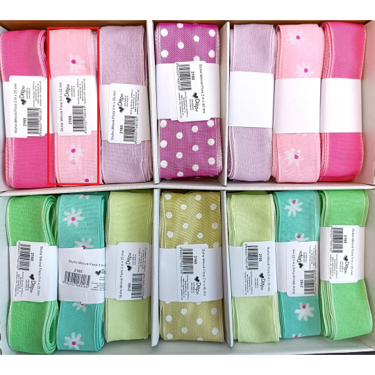 Ditipo Stuha látková Flora pastelová světle růžová s bílými kytičkami 3 m x 25 mm