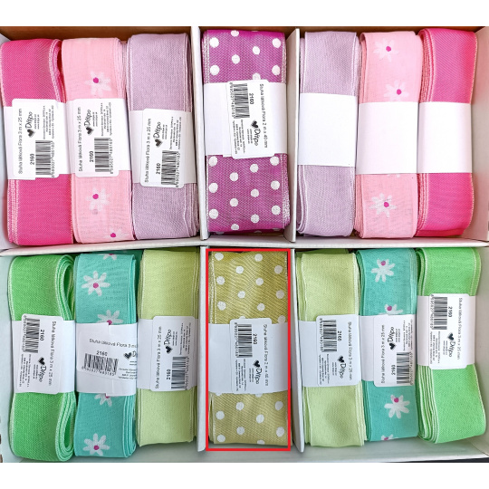 Ditipo Stuha látková Flora bledá žlutá s bílými puntíky 2 m x 40 mm