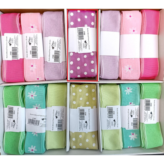 Ditipo Stuha látková Flora růžová s bílými puntíky 2 m x 40 mm