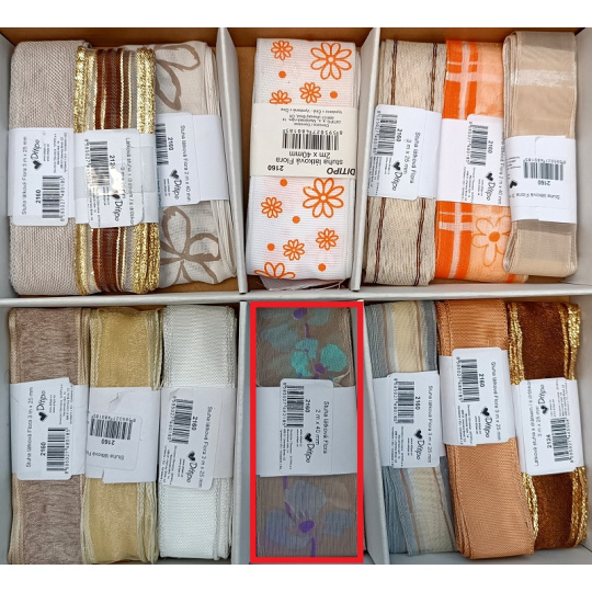 Ditipo Stuha látková Flora světle hnědá s kvítky 2 m x 40 mm