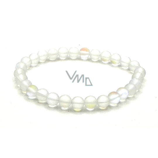 Opalit biały matowy naszyjnik elastyczny, syntetyczny kamień kuleczki 6 mm / 16 - 17 cm, kamień przyjaźni i nadziei