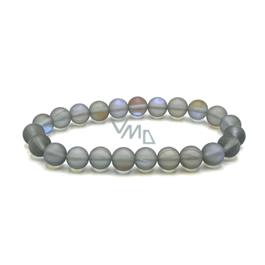 Opalit labradorit matný náramek elastický, syntetický kámen kulička 8 mm / 16 - 17 cm, kámen přání a naděje