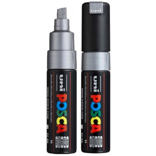 Posca Uniwersalny akrylowy pisak o szerokim, zaokrąglonym grocie 8 mm Srebrny PC-8K