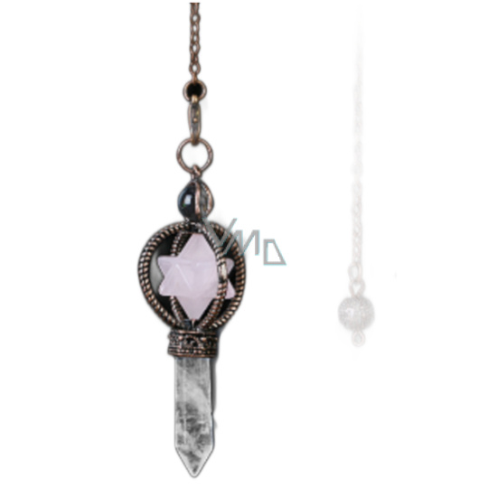 Růženin Merkaba kyvadlo + čirý křemen + bronz, přívěsek z přírodního kamene 7,7 cm, řetízek cca 26,5 cm Růženin Merkaba kyvadlo + čirý křemen + bronz, přívěsek z přírodního kamene 7,7 cm, řetízek cca 26,5 cm