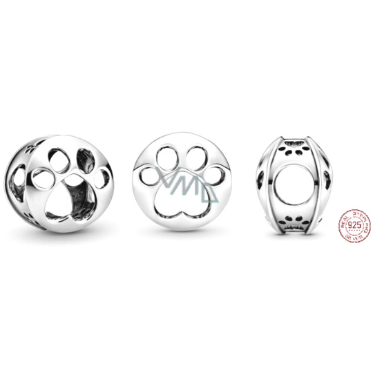 Charm Sterlingové stříbro 925 Děrovaná tlapka čtyřnohého miláčka, korálek na náramek mazlíček Charm Sterlingové stříbro 925 Děrovaná tlapka čtyřnohého miláčka, korálek na náramek mazlíček