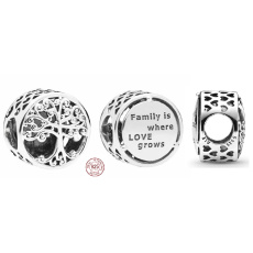 Charm Sterlingové stříbro 925 Strom života - rodina je tam, kde roste láska, korálek na náramek rodina