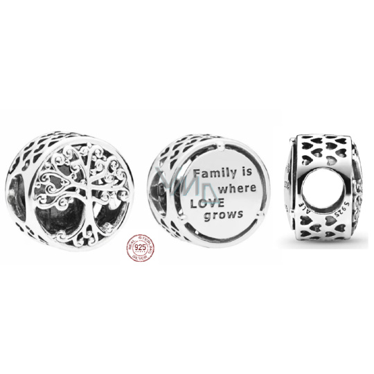 Charm Sterlingové stříbro 925 Strom života - rodina je tam, kde roste láska, korálek na náramek rodina