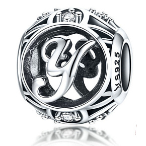 Charm Sterlingové stříbro 925 kouzelná abeceda písmeno Y + zirkony, korálek na náramek