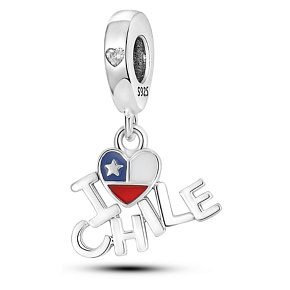 Charm Chile vlajka srdce - Miluji Chille - I Love Chile, 2v1 přívěsek na náramek cestování