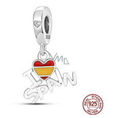 Charm Sterlingové stříbro 925 Španělsko vlajka srdce - Miluji Španělsko, 2v1 přívěsek na náramek cestování
