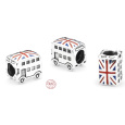 Charm Sterlingové stříbro 925 Anglie vlajka Londýn - Doubledecker autobus, korálek na náramek cestování