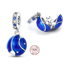 Charm Sterlingové stříbro 925 Vesmír tmavě modrá galaxie, hvězda, 2v1 přívěsek na náramek cestování