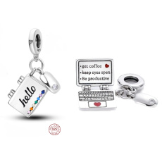 Charm Srebrne 925 Laptop + mysz, cyrkonie, 2w1 otwieracz zawieszka na bransoletkę