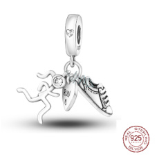 Charm Sterlingové stříbro 925 Sportovec - běžec, tenisky, srdce se zirkonem a gravírovaným nápisem: Run, 3v1 přívěsek na náramek sport Charm Sterlingové stříbro 925 Sportovec - běžec, tenisky, srdce se zirkonem a gravírovaným nápisem: Run, 3v1 přívěsek na náramek sport
