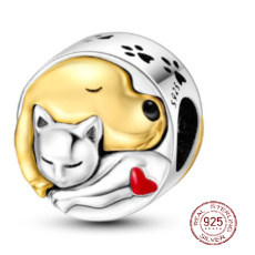Charm Sterlingové stříbro 925 Pes a kočka, korálek na náramek mazlíček