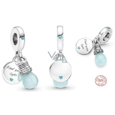 Charm Sterlingové stříbro 925 Žárovka - Najdi své světlo, 2v1 zářící ve tmě luminozní přívěsek na náramek symbol