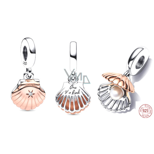 Charm Sterlingové stříbro 925 Lastura a ošetřená sladkovodní kultivovaná perla, 2v1 otevíratelný přívěsek na náramek, moře