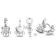 Charm Sterlingové stříbro 925 Otisky tlapek na mém srdci, 2v1 přívěsek srdce na náramek mazlíček