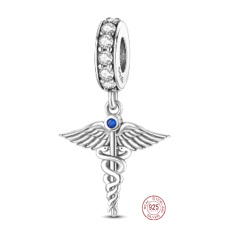 Charm Sterlingové stříbro 925 Gradace - Aeskulapova hůl - znak lékařů a farmaceutů, Absolvent přívěsek na náramek zaměstnání