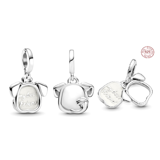 Charm Sterlingové stříbro 925 Můj pejsek - můj nejlepší přítel, pes, 2v1 přívěsek na náramek mazlíček