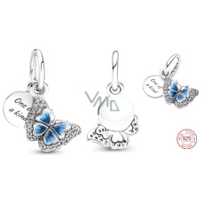 Charm Sterlingové stříbro 925 Modrý motýl a citát - jediný svého druhu, 2v1 přívěsek na náramek příroda