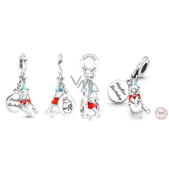 Charm Sterlingové stříbro 925 Disney Medvídek Pú - Narozeninový Medvídek Pú, 2v1 přívěsek na náramek narozeniny, film Charm Sterlingové stříbro 925 Disney Medvídek Pú - Narozeninový Medvídek Pú, 2v1 přívěsek na náramek narozeniny, film