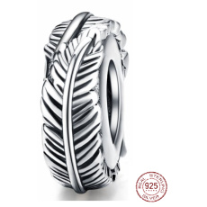 Zawieszka ze srebra próby 925 Pióro, koralik do bransoletki natura