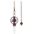 Ametyst Merkaba kyvadlo + čirý křemen + bronz, přívěsek přírodní kámen 7,7 cm, řetízek cca 26,5 cm