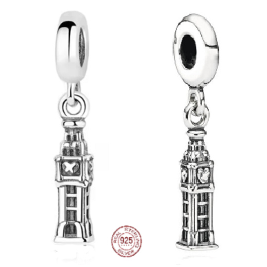 Charm Sterlingové stříbro 925 Londýn Big Ben menší, přívěsek na náramek cestování