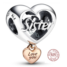 Charm Sterlingové stříbro 925 Srdce a nápis Miluji tě sestro - Love you Sister, korálek na náramek rodina