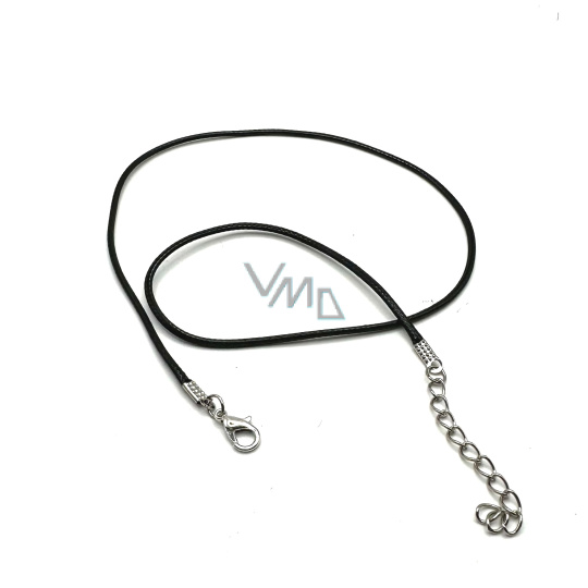 Voskovaná šňůrka černá s karabinkou délka 60 x 2 cm 1 kus