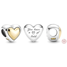 Charm Sterlingové stříbro 925 Srdce klenuté zlaté, korálek na náramek láska