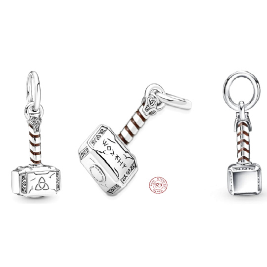 Charm Sterlingové stříbro 925 Marvel The Avengers, Thorovo kladivo, přívěsek na náramek, film