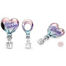Zawieszka ze srebra próby 925 Balon na gorące powietrze z napisem Happy Birthday, prezent na bransoletkę urodzinową
