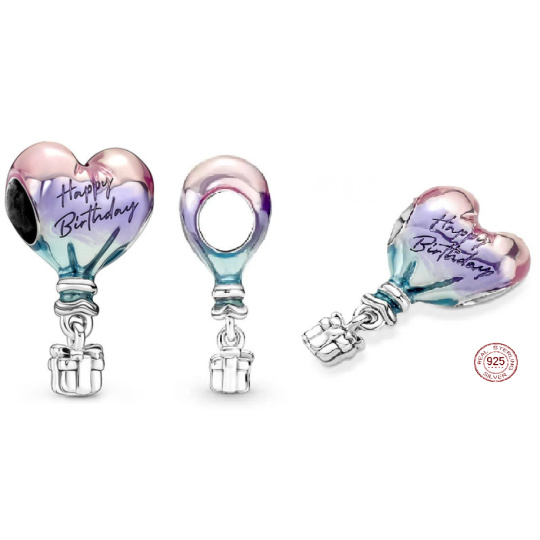 Charm Sterlingové stříbro 925 Horkovzdušný balon s nápisem Happy Birthday, přívěsek na náramek narozeniny
