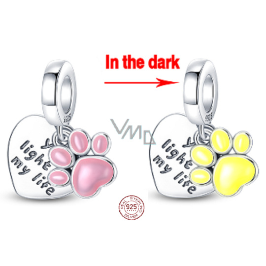 Charm Sterlingové stříbro 925 Kočka, Pes, Medvědí tlapka, 2v1 zářící ve tmě luminozní přívěsek na náramek mazlíček Charm Sterlingové stříbro 925 Kočka, Pes, Medvědí tlapka, 2v1 zářící ve tmě luminozní přívěsek na náramek mazlíček