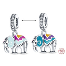 Charm Sterlingové stříbro 925 Slon přinášející štěstí, mění barvu na teplo, přívěsek na náramek zvíře