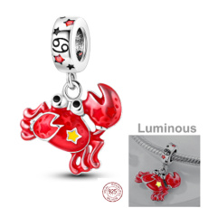 Charm Srebrne 925 Luminozne - Znak zodiaku Rak, zawieszka na bransoletkę