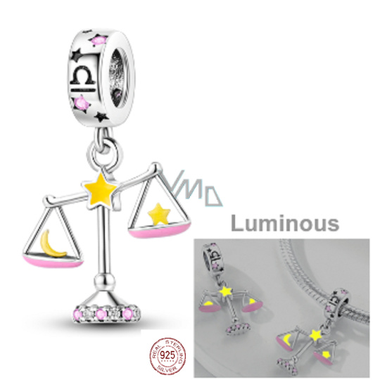 Charm Sterlingové stříbro 925 Znamení zvěrokruhu Váhy, zářící ve tmě luminozní přívěsek na náramek