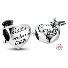 Charm Sterlingové stříbro 925 Gradace - Blahopřejeme k promoci, Absolvent korálek srdce na náramek
