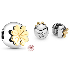 Charm Blýskavý čtyřlístek pro štěstí, stopper, klipový korálek na náramek příroda