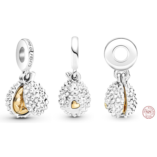 Charm Sterlingové stříbro 925 Král ovoce Durian otevíratelný, přívěsek na náramek, jídlo a pití Charm Sterlingové stříbro 925 Král ovoce Durian otevíratelný, přívěsek na náramek, jídlo a pití
