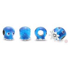 Charm Sterlingové stříbro 925 Chobotnice s bublinkami a vlnami oceánu, korálek na náramek moře