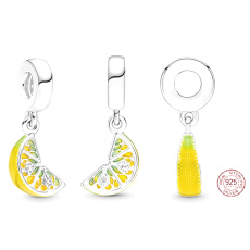 Zawieszka ze srebra próby 925 Cytrynowy plaster, charms do bransoletki, jedzenie i picie