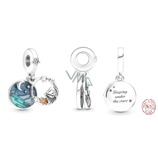 Charm Sterlingové stříbro 925 Kempingová noční obloha - stanování 2v1, přívěsek na náramek symbol