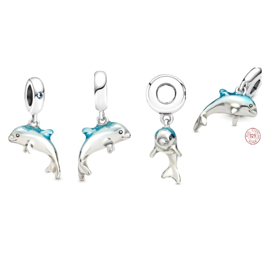Zawieszka ze srebra próby 925 Uroczy Delfin, element do bransoletki