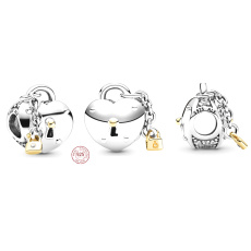 Charm Sterlingové stříbro 925 Srdce a zámek, korálek na náramek láska